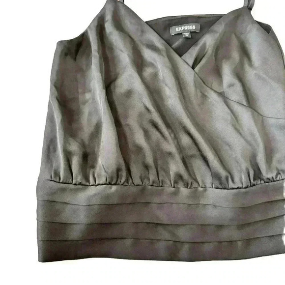 Express Camisole in Black Size XS Satin Faux Wrap V Neck Spaghetti Strap - Picture 2 of 5